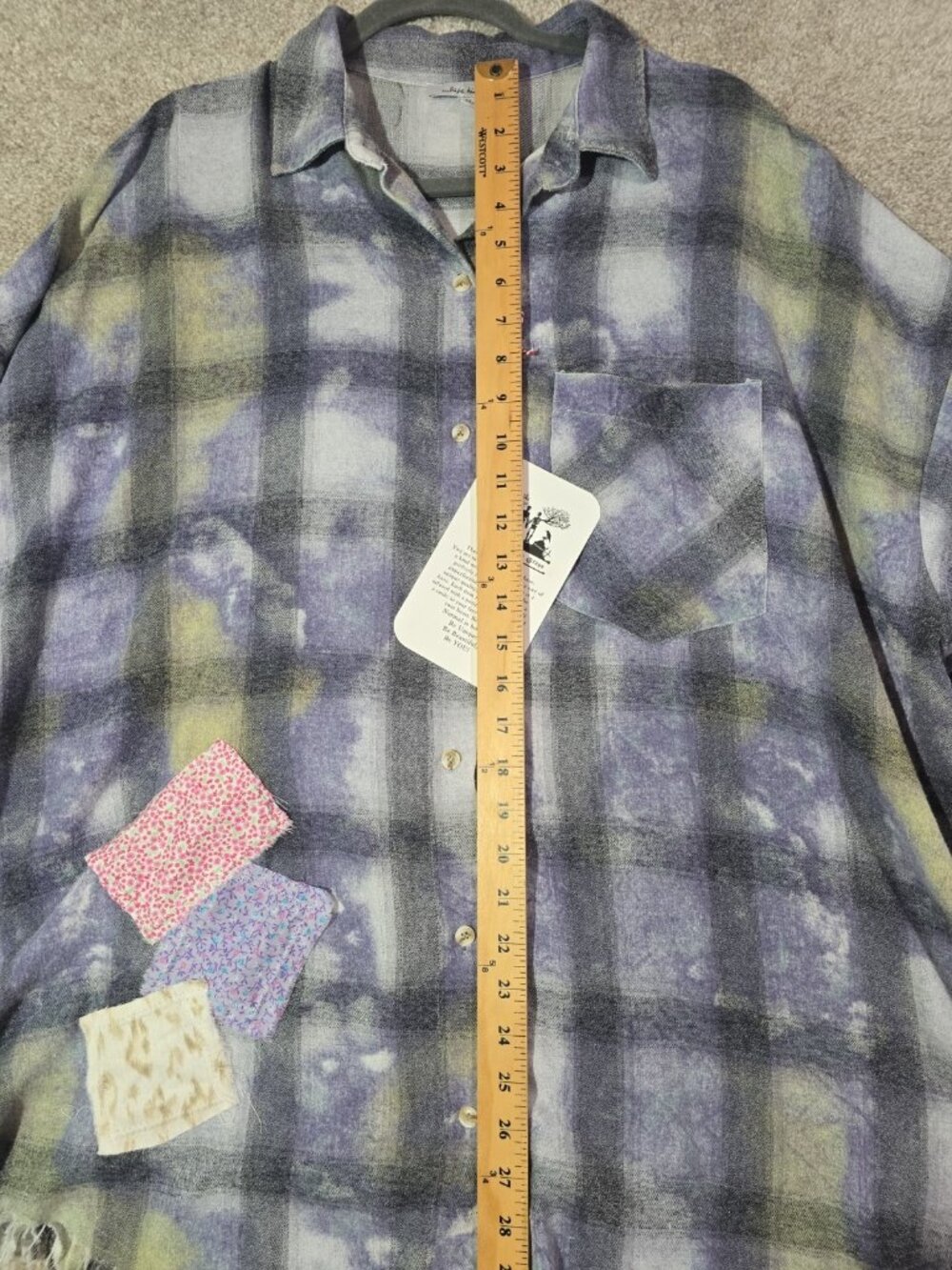 OOAK Upcycled Flannel Shacket Shirt Be Kind Sunflower Patch Oversized Women's 1X - Picture 8 of 13